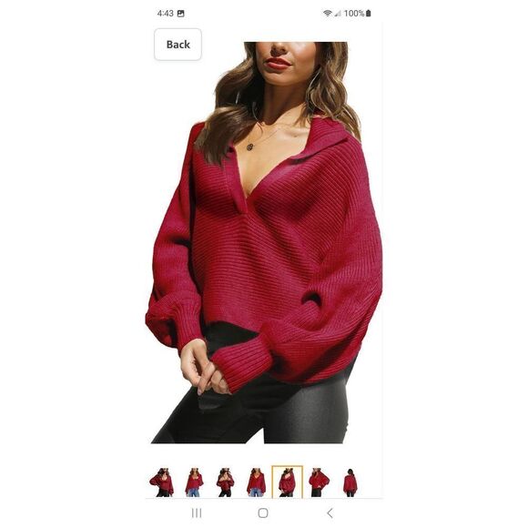 New XL Deerose Maroon VNeck Long Sleeve Crop Top Short Knit Sweater NWOT - Picture 5 of 11
